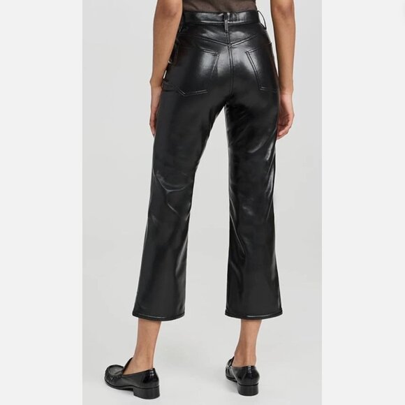 FRAME BLACK LE JANE CROP RECYCLED LEATHER JEANS 23 (XXS) NWOT - Picture 2 of 8